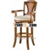 V-shape accented cane Arm Stool, soid wood antique swivel armed barstool