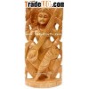 Handcrafted Wooden Goddess Saraswati Hindu Figurine Art Souvenir Wooden Craft