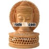 Handmade Wood Sculpture Buddha Head Figurine Indian Art Gift Wooden Craft