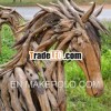 Horse statue made from teak wood carvings