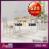 1202-4S hot sale promotion $28/set rectangular red marble top with silver frame table chair dining r