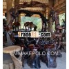 Bar counter with 6 bar stools made from solid teak wood roots