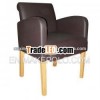brown pu faux leather with kd natural toona wood feet modern armchair