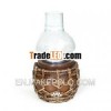 Candle holder,  woven with rattan,  with glass (132071)