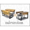 Conjoint twin school desk chair/bench sets, wooden classroom table units with book box