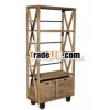 Wooden Book Rack with Wheels