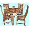 wooden square dining table set, sheesham wood furniture