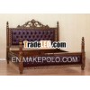 Antique Furniture - Carved Faux Leather Upholstered Bed