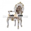 White Painted with Gold Leaf Trim Dining Chair with Arms