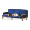 Natural Big Rattan Sofa with Blue Upholstered