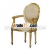 Painted Gold Oval Carved Arms Dining Chair