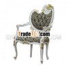 White and Gold Painted Dining Chair with Carved