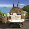 Modern outdoor garden Rattan Hanging chair with Cream cushion covers