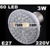 Ultra Bright 212LM 220V 3W E27 60 LED White Light Bulb Lamp led bulb lamp free shipping