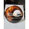 Shiny black moon shaped lacquer vase decoration with leaf design