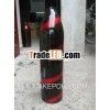 Bomb shaped black lacquer vase with red lines pattern wrapped around
