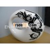 Round handle black flower pattern white background lacquer vase moon shaped
