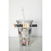 16OZ inner printing double wall  PS tumbler with straw