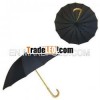 16 Panel black straight wooden sun umbrella