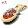 Wooden handle double side pet brush