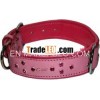 1036 Pink Bridle leather color leather Dog Collar with coloured studs