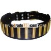 1064 leather padded Dog Collar with metal ornaments