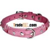 1061- Leather Dog Collar with metal star ormantes and soft padded