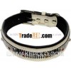 1057 leather padded Dog Collar with diamond studs