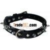 1045 Bridle leather Dog Collar with long clincher and spike,  soft padded