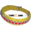 05210 Soft Leather Dog Collar with double padded with clored ornaments