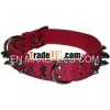 1047 Pink leather Dog Collar padded with small spicks