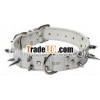 05311 White leather Dog Collar with metal spicks and studs