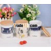 3pcs colorful decal Ceramic kitchen canister with wooden lids straight designer sugar coffee or tea