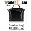 black stitched leather tote bag