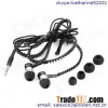 black metal in-ear zip headphones with mic and volume contro