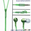 high quality fashion metal zipper earphone with mic