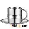 Man Chuen Mirror Finish Espresso Cup With Saucer, Elegant Stainless Steel Coffee Cup With Saucer Fro