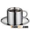 Man Chuen Mirror Finish Cup With Saucer, Espresso Cup With Saucer, Elegant Stainless Steel Coffee Cu