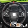 Black Genuine Leather Red Marker Car Steering Wheel Cover For Honda Civic Civic 10 2016