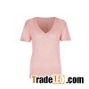 New Design 100%polyester Women V-neck Novelty T-shirts With Buttoms