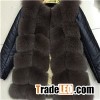 Long Line Straight Cut Design Wool And PU Leather Patchwork Woman Vest Outwear