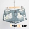 Girls' Smart Cotton Warm And Soft Denim Embroidered Shorts With Metal Decoration