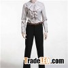 Quality Satin Mandarin Collar Ruffle Decorating Placket Long Sleeve Blouse