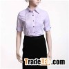 Peaked Collar Tipping Details Front Button Fastening Turn-up Cuff Short Sleeve Blouse