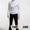 Chalk-stripes Fabric Decorated With Chiffon Knot And Satin Pleats Frill Long Sleeve Shirt