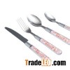 24pcs Plastic Handle Cutlery Set In Basket