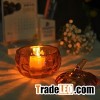 Pumpkin Shaped Ion Plating Glass Candle Holder With Lid
