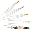Stainless Steel Wood Handle Flat Three Skewer