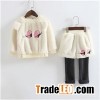 Baby Girls Cartoon Pattern Embroidery Faux Fur Hoodies Suits Clothes