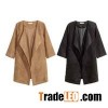 Fashion Verstile Style Lapel Suede Peacoat Slim Trench Half Sleeve Coat